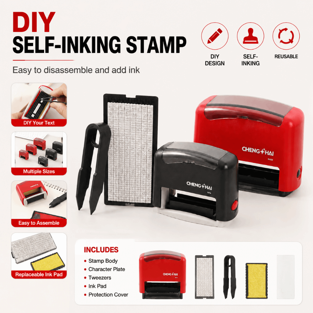 Self Inking Stamp - Kit Timbro Fai-da-Te con Ritorno Automatico